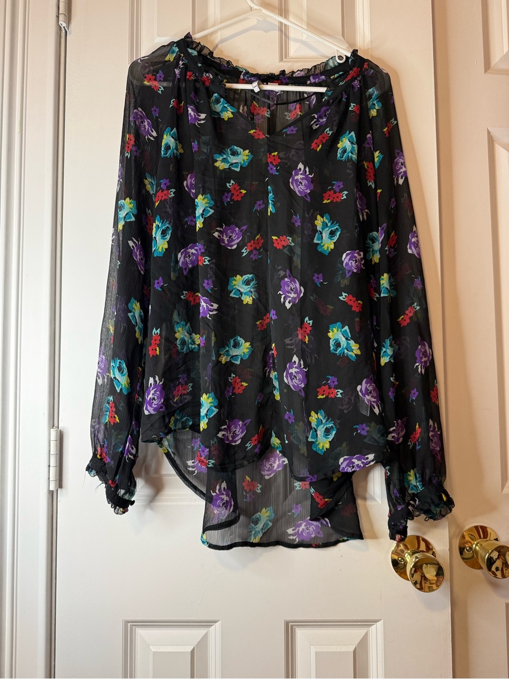 ELLE Black Floral Sheer High Low Blouse Size XXL